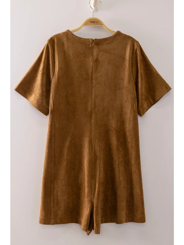 Suede Short Sleeve Romper