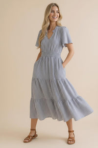 Vertical Striped Tiered Maxi Dress