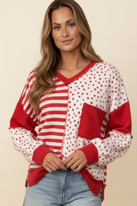Long Sleeve Heart Contrast V-Neck