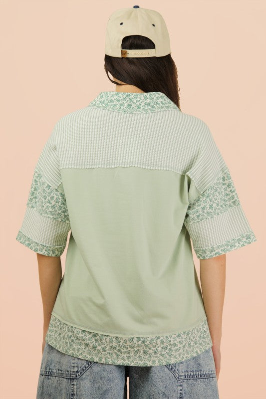 Oversized Half Button Down Collared Knit Top