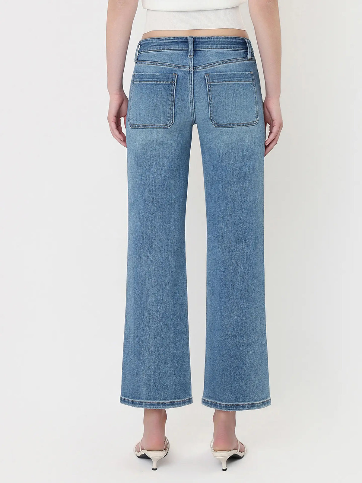 Lovervet By Vervet Mid Rise Patch Pocket Slim Wide Jeans