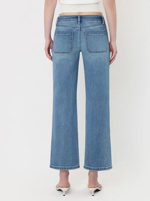 Lovervet By Vervet Mid Rise Patch Pocket Slim Wide Jeans