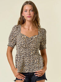 Animal Print Sweetheart Neckline Short Sleeve Top