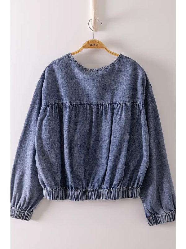 Tiered Layers Washed Denim Jacket