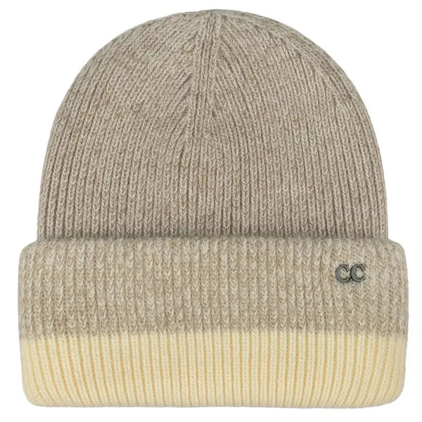 C.C Two Tone Heather Stripe Cuff Beanie Winter Hat