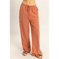 Lace Trim Wide Leg Pants