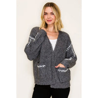 Color Contrast Stitched Sweater Cardigan