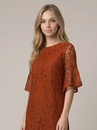 Lace Shift Dress w/ Flutted Sleeves