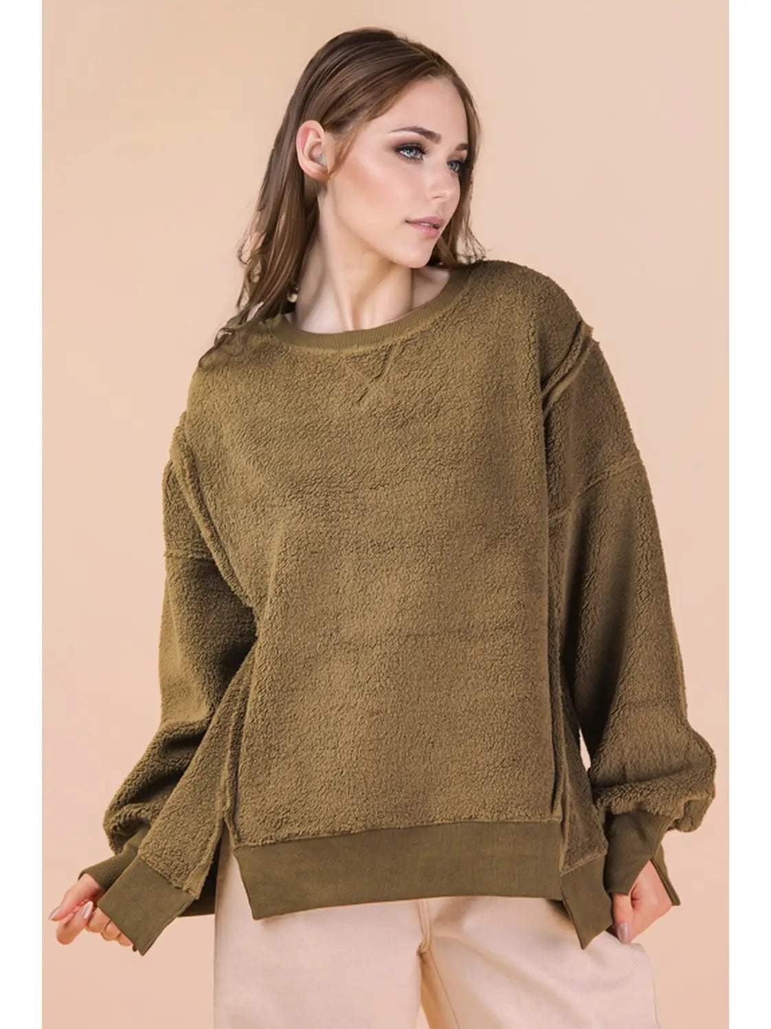 Oversized Casual Solid Fleece Top