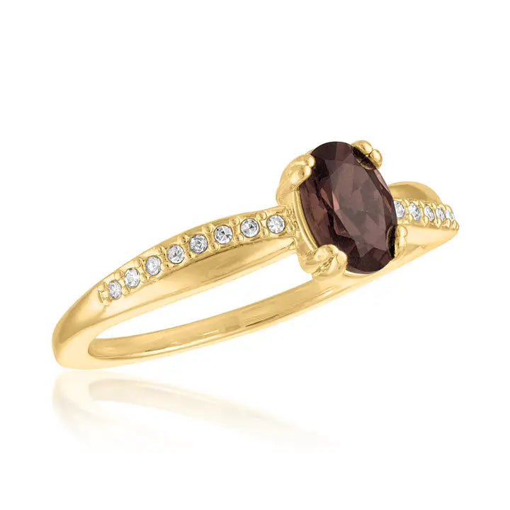 Layer Ring Elegant Smoky Quartz Oval Gold Ring