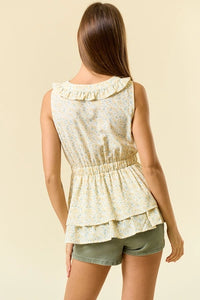 V-Neckline Sleeveless Elastic Waist Tiered Top