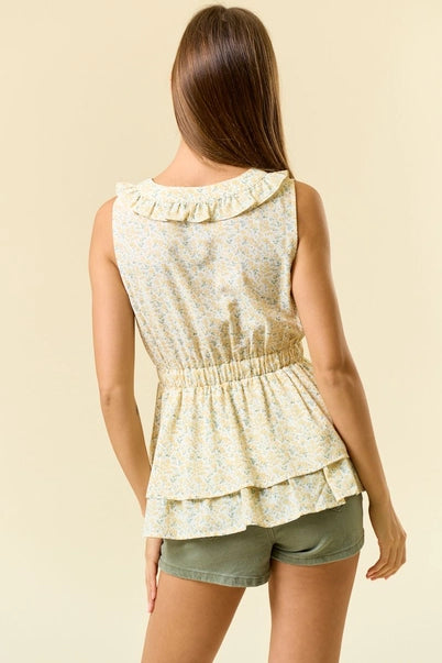 V-Neckline Sleeveless Elastic Waist Tiered Top