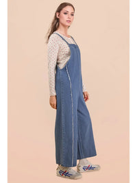 Frayed Detail Washed Denim Jumpsuit