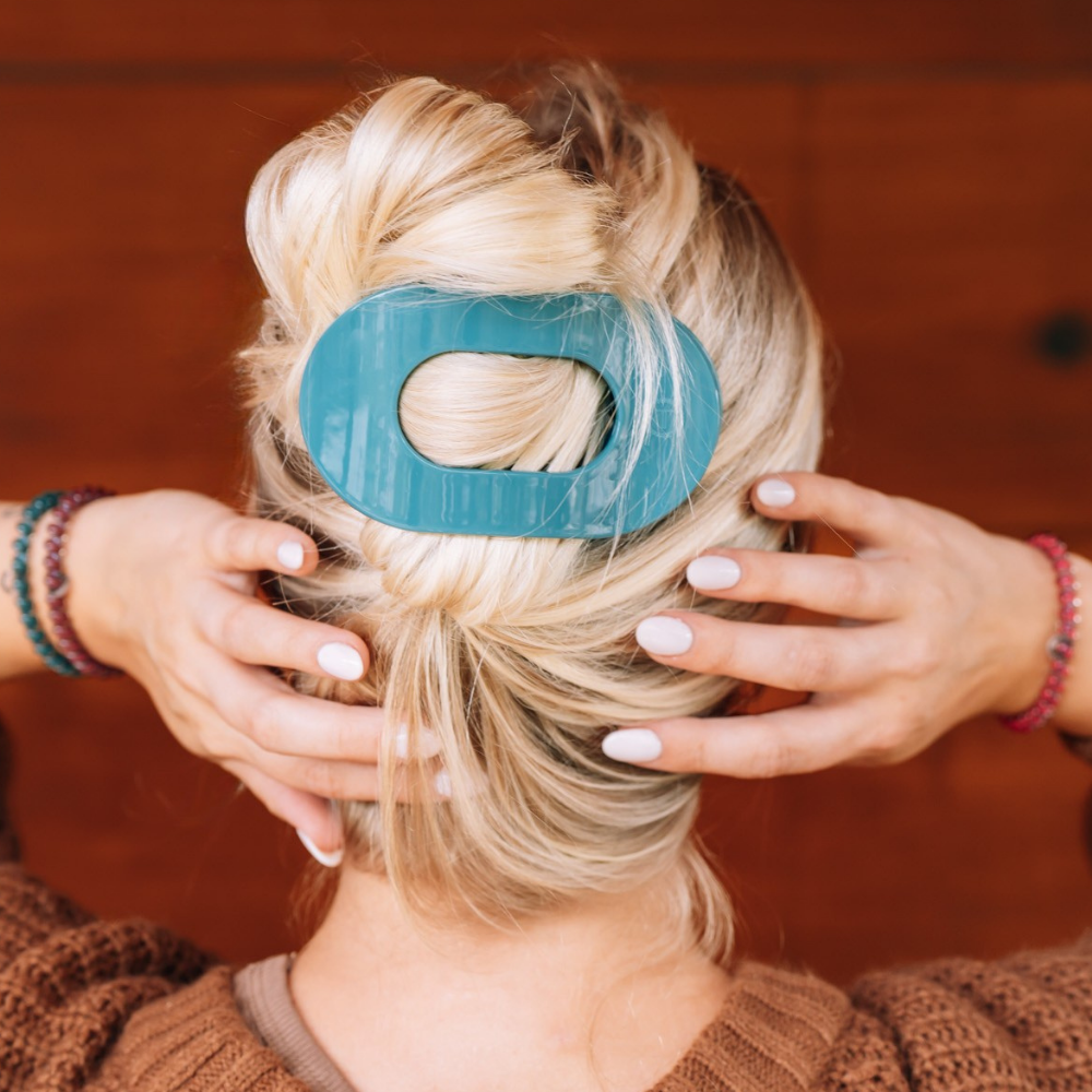 Teal With It | Large| Flat Round Hair Clip