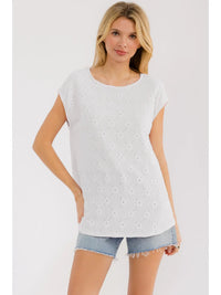 Diamond Eyelet Lace Cap Sleeve Top