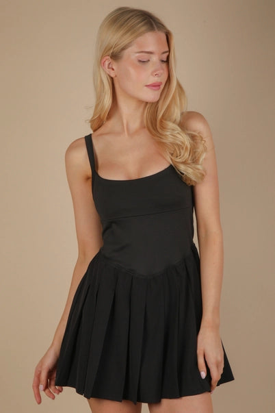 Pleated Skirt Activewear Dress w/ Under Shorts