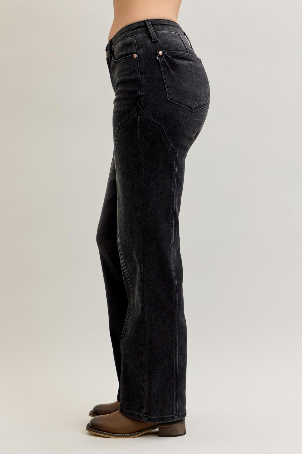Judy Blue Mid Rise Straight Western Seam Detail