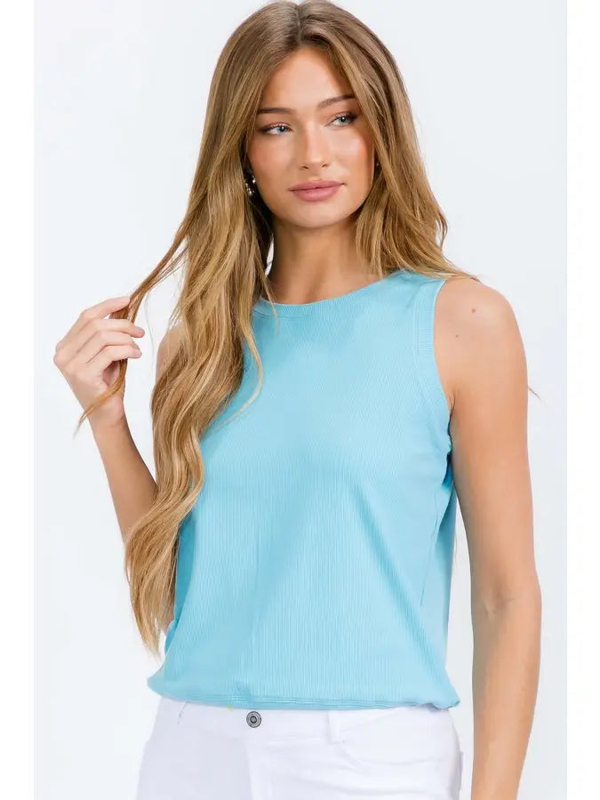 Ribbed Viscose Crew Neck Loose Fit Tank