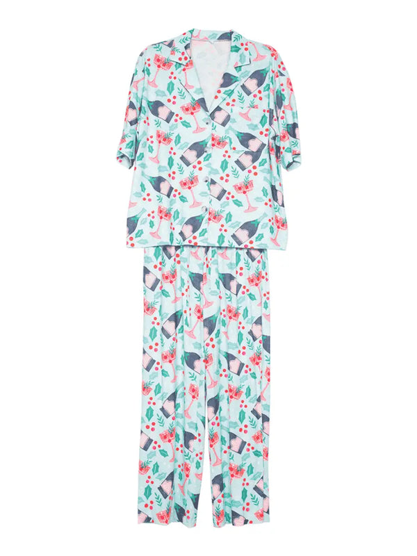 Christmas Champagne, Coupes & Holly Matching Holiday Pjs