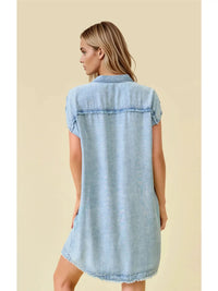 Tencel Denim Short Sleeve Shirt Mini Dress