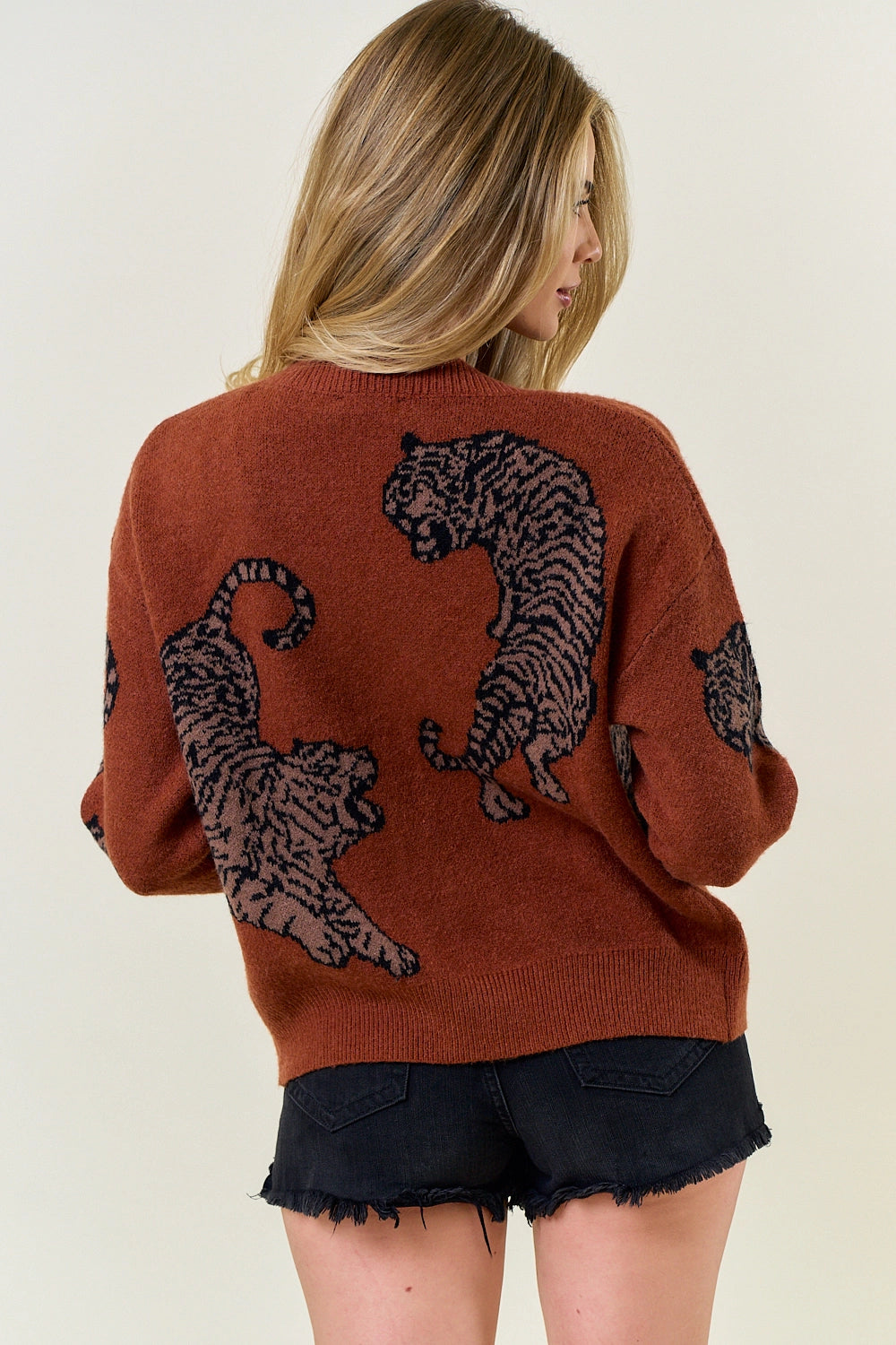 Tiger Printed Sweater Cardigan