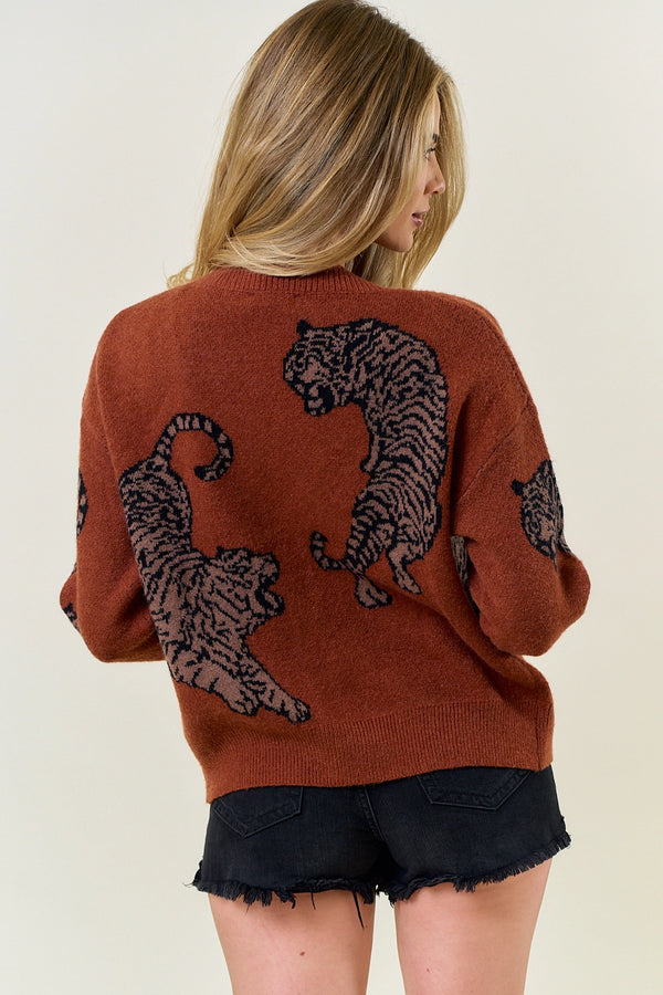 Tiger Printed Sweater Cardigan