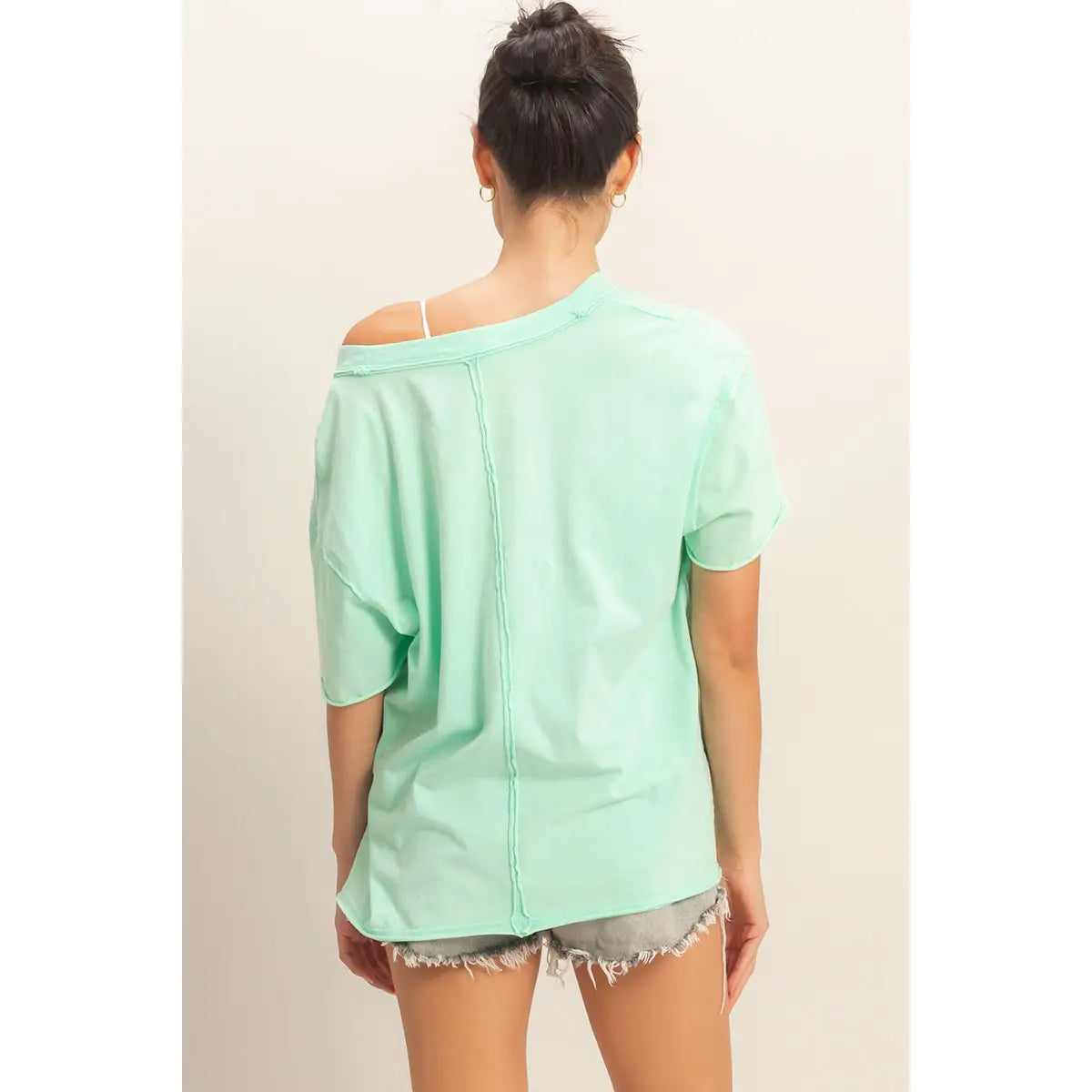 Washed V-Neck Oversized Tee
