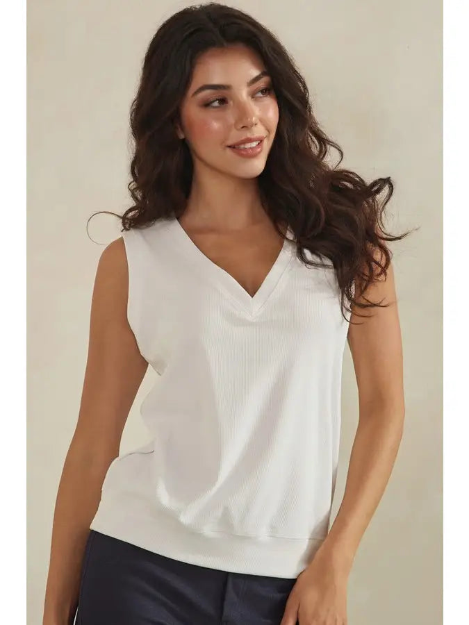 Luxeair Ribbed Relaxed V-Neck Tank Top