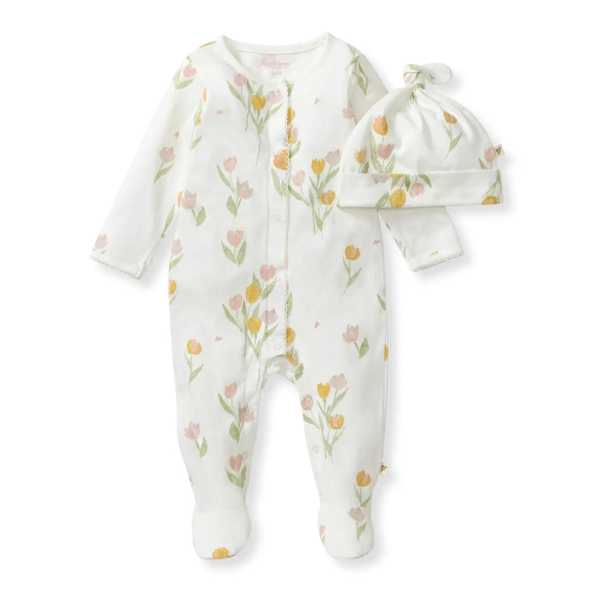 Burt's Bees Tulip Fields Baby Girl Jumpsuit & Hat Set