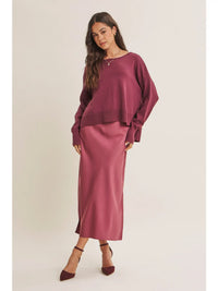 Romance Boat Neck Sweater and Satin Slip Midi Dress Set