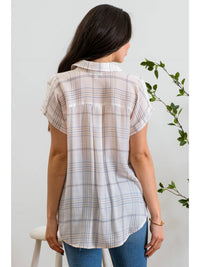 Plaid Button Down Draped Woven Top