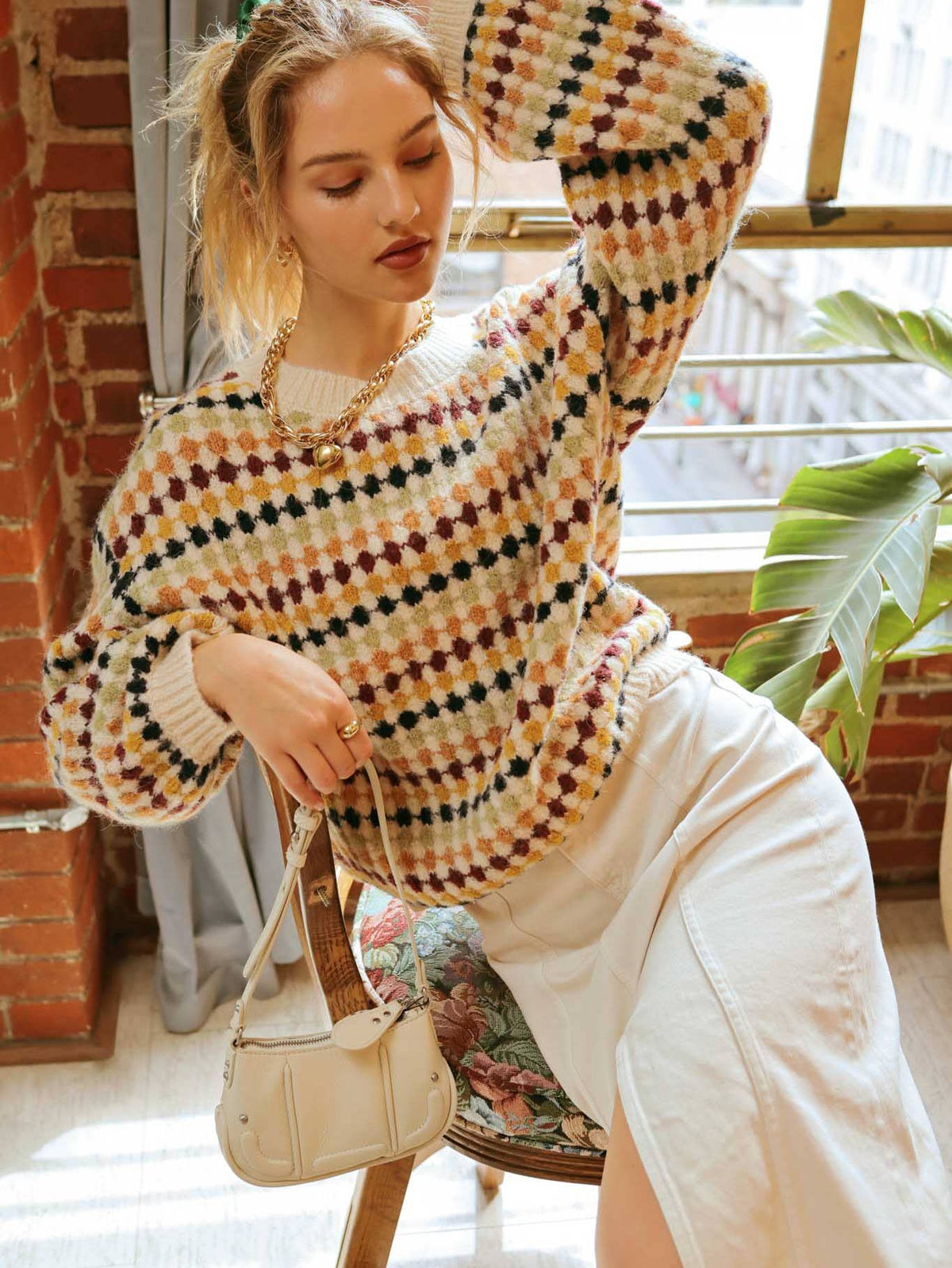 Plus Multicolor Crew Knit Sweater