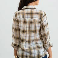 Load image into Gallery viewer, Plaid Draped Roll Tab Sleeve Top

