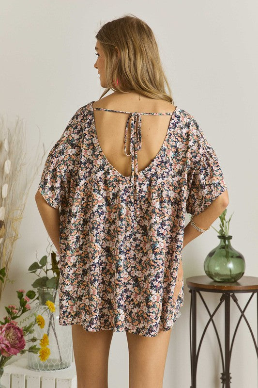 Short Sleeve Floral V-Neck Blouse