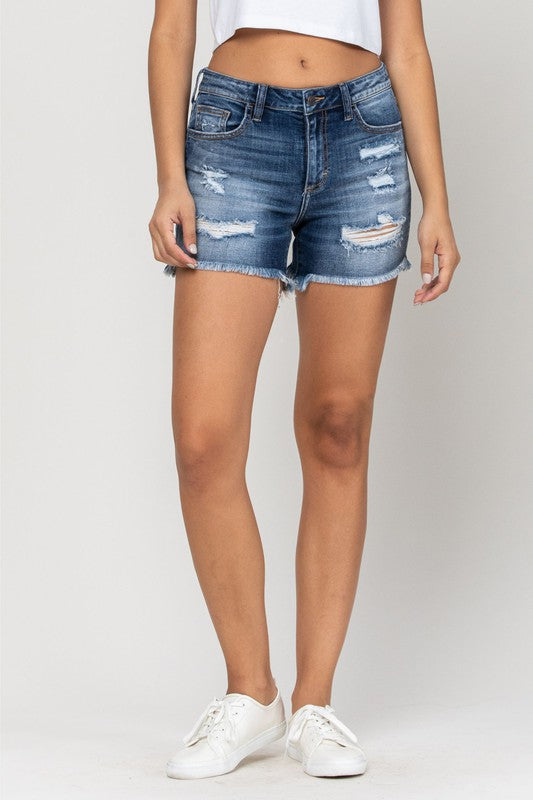 High Rise Fray Hem Boyfriend Short