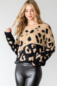 Leopard Cozy Colorblock Plus Sweaer