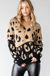 Leopard Cozy Colorblock Plus Sweaer