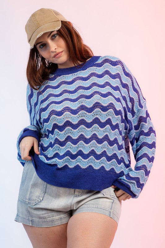 Long Sleeve Plus Wavy Stripe Sweater