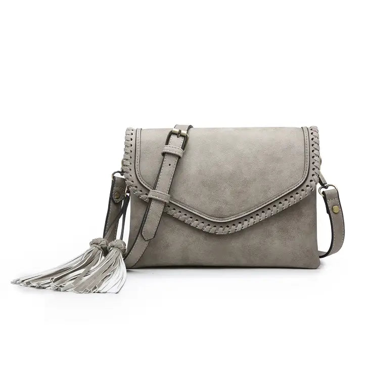 Sloane Flapover Crossbody w/ Whipstitch and Tassel