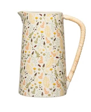 Stoneware Pitcher with Rattan Wrapped Handle