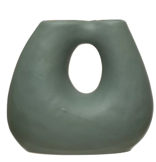 Terracotta Vase with Two Openings, Matte Teal