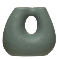 Terracotta Vase with Two Openings, Matte Teal