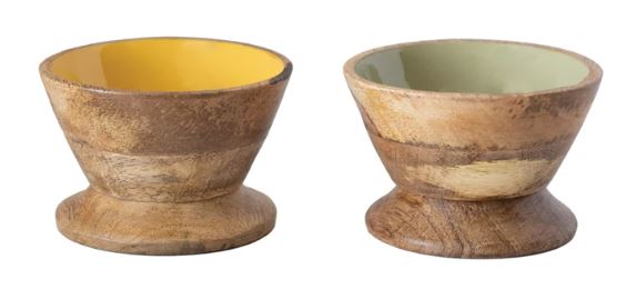Enameled Mango Wood Footed Bowl