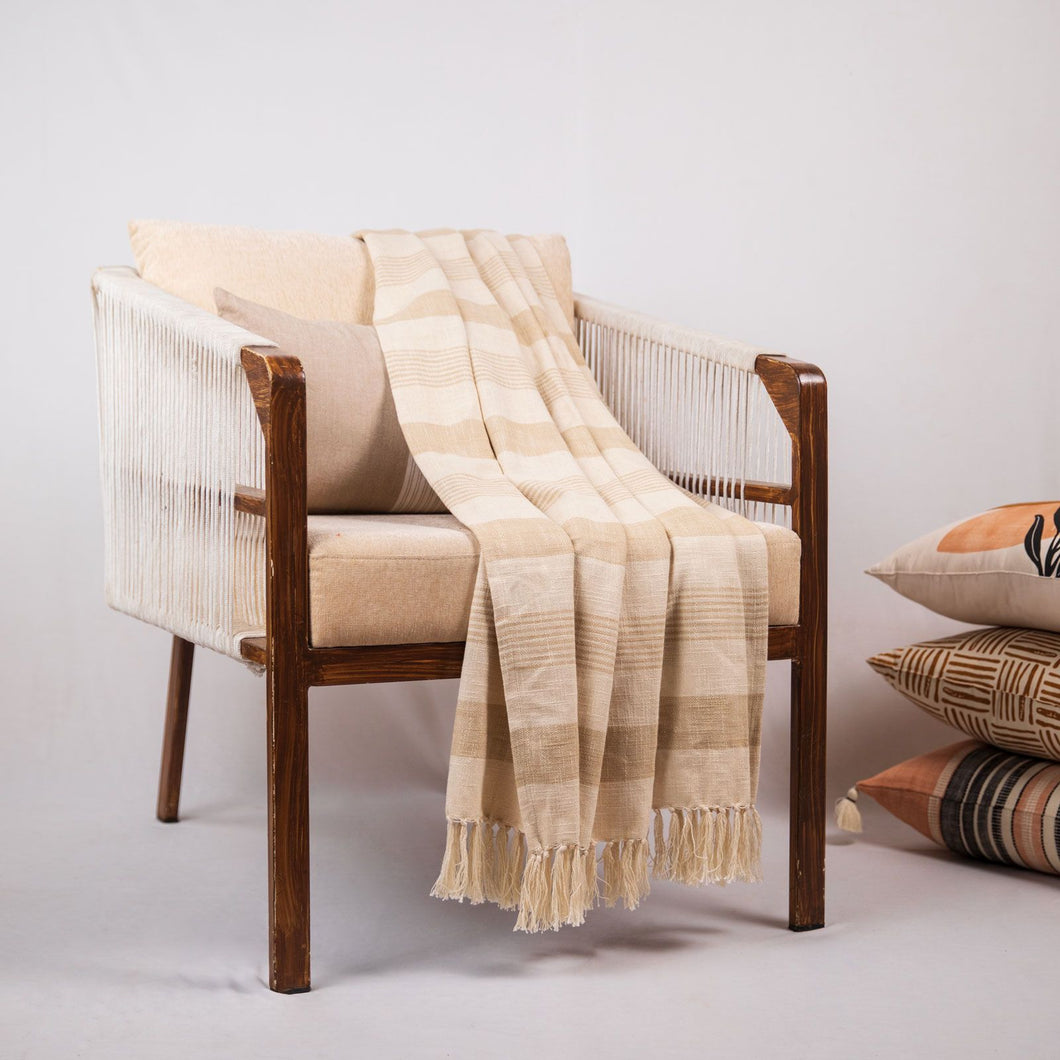 Striped Throw Blanket with Knotted Fringes